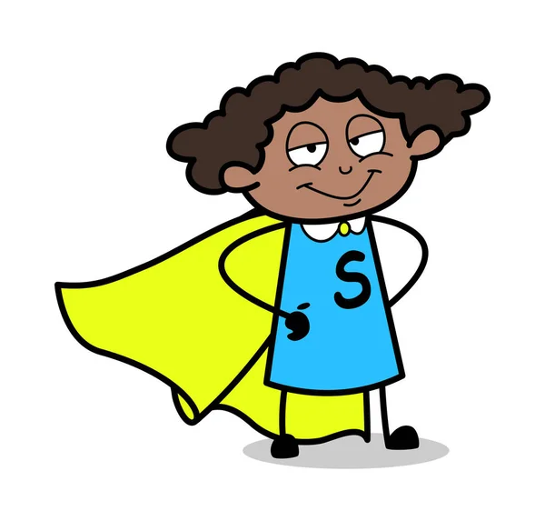 Super Mujer - Retro Negro Oficina Chica Dibujos Animados Vector Illustratio — Archivo Imágenes Vectoriales