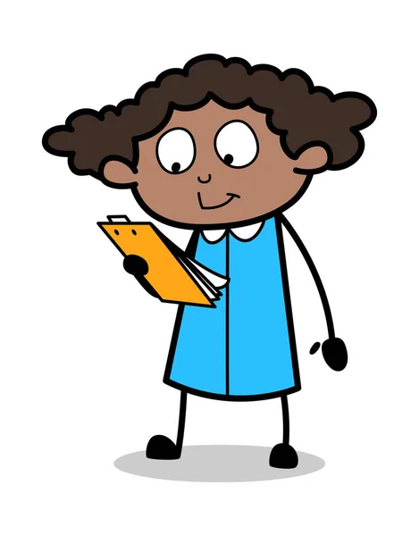 Instruções de leitura - Retro Black Office Girl Cartoon Vector Il — Vetor de Stock