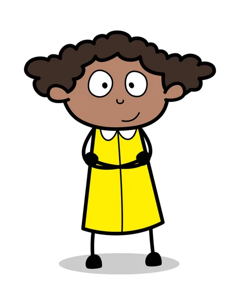 Slightly Smiling - Retro Black Office Girl Cartoon Vector Illust - Stok Vektor
