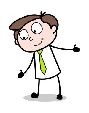 Gülümseyen ve Gösteren El - Ofis İşadamı Çalışan Karikatür V