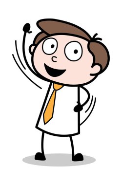 Merhaba El Jesti Söyleyerek - Ofis İşadamı Çalışan Karikatür 