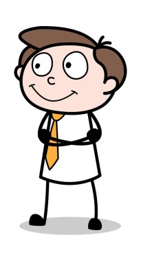 Gülümseyen ve İzleyen - Ofis İşadamı Çalışan Karikatür Vecto
