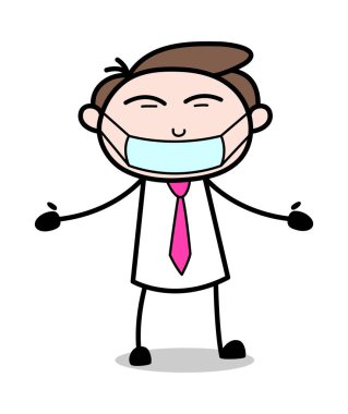 Yüzünde Tıbbi Maske - Ofis İşadamı Çalışan Karikatür Vecto