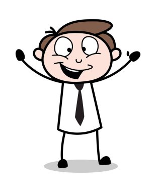 Joyful Raising Hands - Ofis İşadamı Çalışan Karikatür Vecto