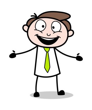 Mutlu Sunan - Ofis İşadamı Çalışan Karikatür Vektör 
