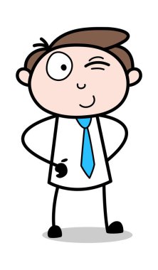 Göz Kırpan Göz ve Gülümseyen Ofis İşadamı Çalışan Çizgi Film ve