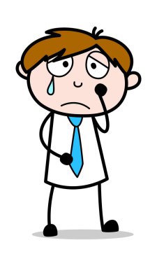Çok Sad - Ofis Satıcısı Çalışan Karikatür Vektör İllüstrasyon