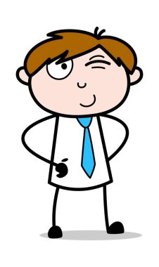 Göz kırpan ve gülümseyen ofis çalışanı Vecto.