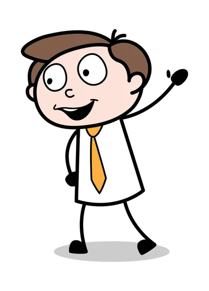 Waving Hand to say Hi - Office Businessman Employee Cartoon Vect — Stock Vector