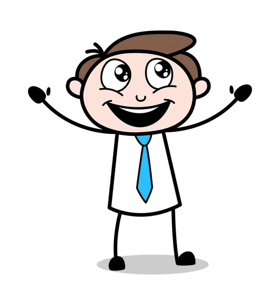 Joyful Raising Hands - Office Businessman Kartun Kartun Vecto - Stok Vektor