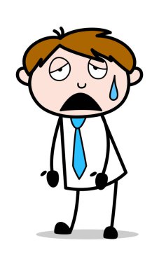 Yorgun - Ofis Satıcısı Çalışan Karikatür Vektör İllüstrasyon