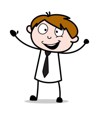 Cheering - Ofis Satıcısı Çalışan Karikatür Vektör İllüstrasyon