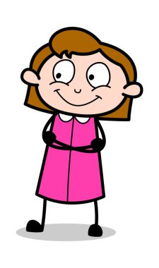 Sadece Gülümseyerek ve İzleyerek - Retro Office Kız Çalışan Karikatür