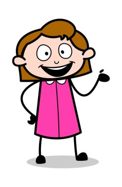 Satış Kadın Sunan - Retro Ofis Kız Çalışan Karikatür Vecto