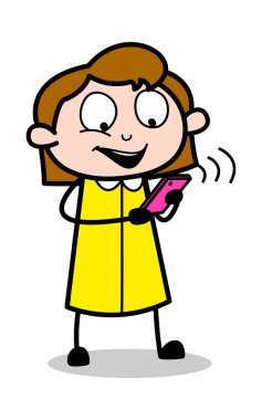 Online Sohbet - Retro Ofis Kız Çalışan Karikatür Vektör Illu