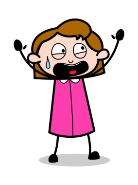 Screaming - Retro Ofis Kız Çalışan Karikatür Vektör Illustrati