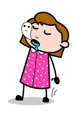 Soul Leaving Body Concept - Retro Ofis Kız Çalışan Karikatür V