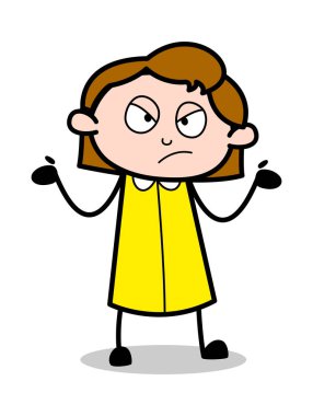 İhmal - Retro Ofis Kız Çalışan Karikatür Vektör Illustrat