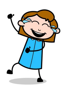 Neşeli Gülmek - Retro Ofis Kız Çalışan Karikatür Vektör Illus