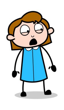 Korkulu İfade - Retro Ofis Kız Çalışan Karikatür Vektör I