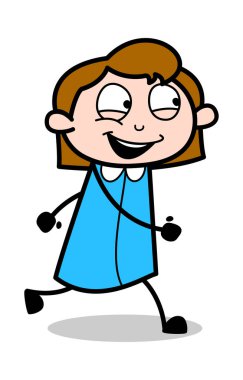 Running Happily - Retro Office Kız Çalışan Karikatür Vektör Illu