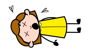 Dead Body - Retro Ofis Kız Çalışan Karikatür Vektör Illustrati