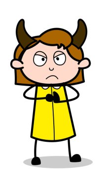 Devil - Retro Ofis Kız Çalışan Karikatür Vektör İllüstrasyon