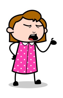 Konuşurken El Hareketi - Retro Ofis Kız Çalışan Karikatür 