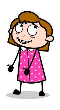 Sahte Gülümseme ile Eller Gösteren - Retro Office Kız Çalışan Carto