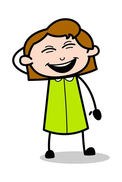 Laughing on Joke - Retro Office Girl Employee Cartoon Vector Ill — Stock Vector