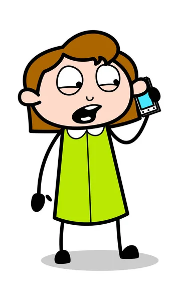 電話で話す - レトロなオフィスの女の子の従業員漫画ベクトル病気 — ストックベクタ