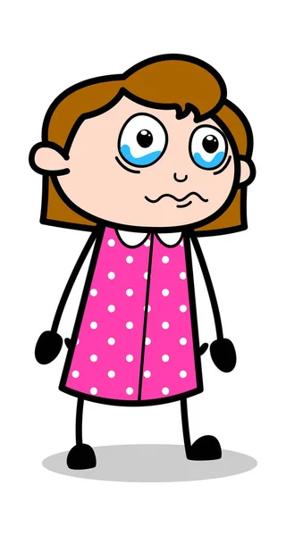 Emotional Crying Face - Retro Office Girl Employee Cartoon Vecto