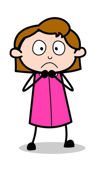 害怕的表情 - 复古办公室女孩员工卡通Vecto — 图库矢量图片