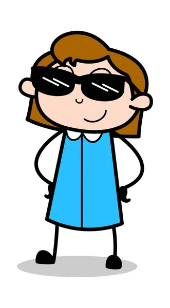 Fancy Sunglasses - Retro Office Girl Employee Cartoon Vector Ill