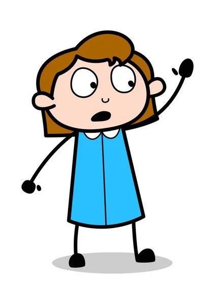 Calling By Waving Hand - Retro Office Girl Employee Cartoon Vect — Stock Vector