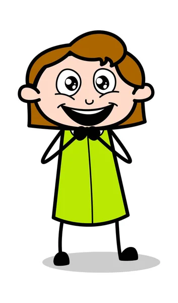 Esperançoso - Retro Office Girl Employee Cartoon Vector Ilustração — Vetor de Stock