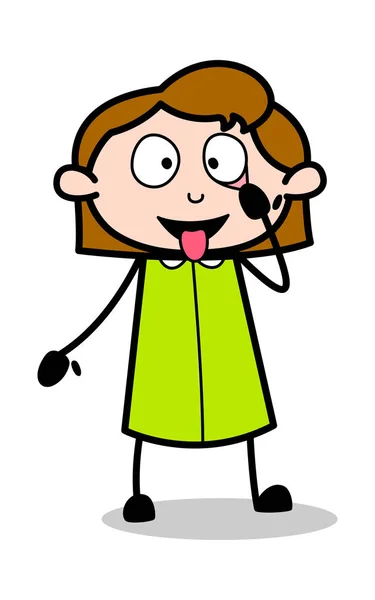 Showing Tongue and Eye - Retro Office Girl Employee Cartoon Vect — Stock Vector
