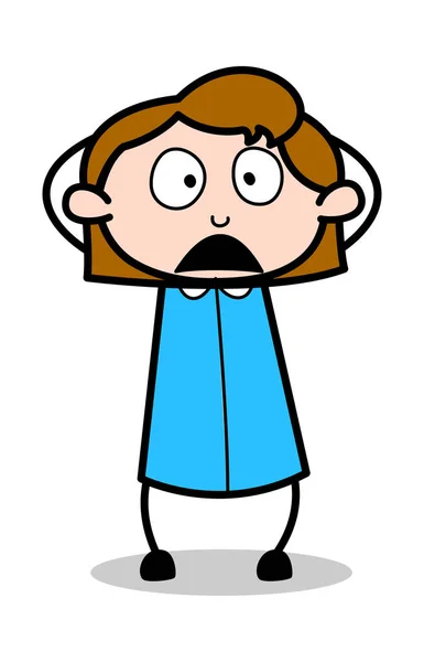 Very Shocked - Retro Office Girl Employee Cartoon Vector Illustr — Stock Vector