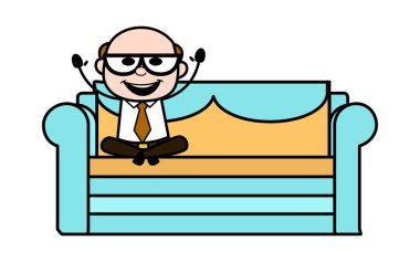 Rahatlatıcı ve Cheering Up - Retro Karikatür Baba Eski Boss Vektör 