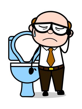 Kabızlık - Retro Karikatür Baba Eski Patron Vektör İllüstrasyon