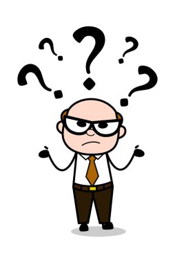 Confused - Retro Karikatür Baba Eski Boss Vektör İllüstrasyon