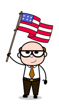 Bayraklı Vatansever Adam - Retro Karikatür Baba Eski Patron Vektör I
