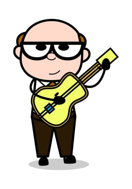 Gitar Çalma - Retro Karikatür Baba Eski Boss Vector Illustrati