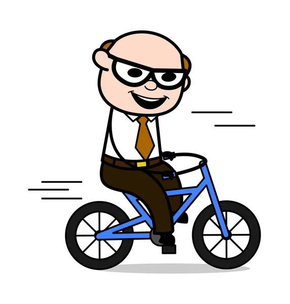 Radfahren - Retro-Cartoon Vater alter Chef Vektor Illustration — Stockvektor