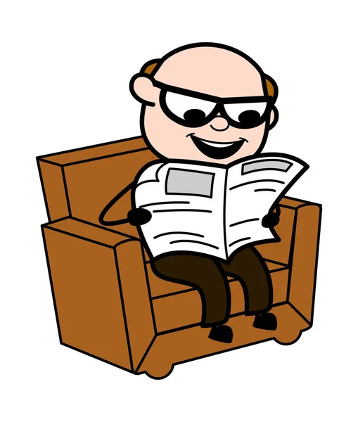 Чтение газет и смех - Retro Cartoon Father Old Boss V — стоковый вектор