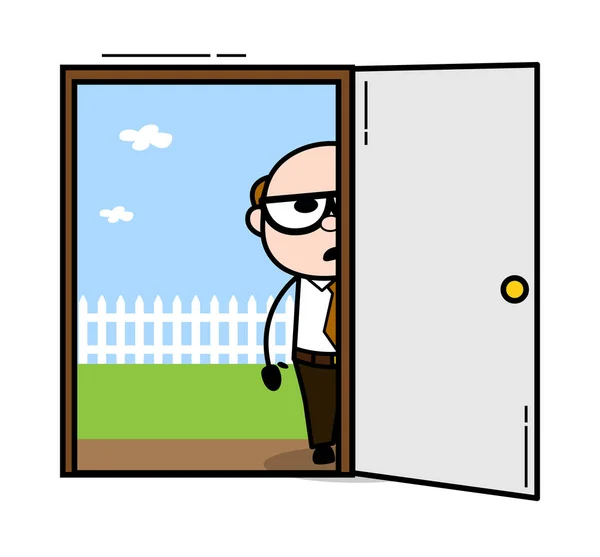 Vor der Tür stehen - Retro-Cartoon Vater alter Chef-Vektor — Stockvektor