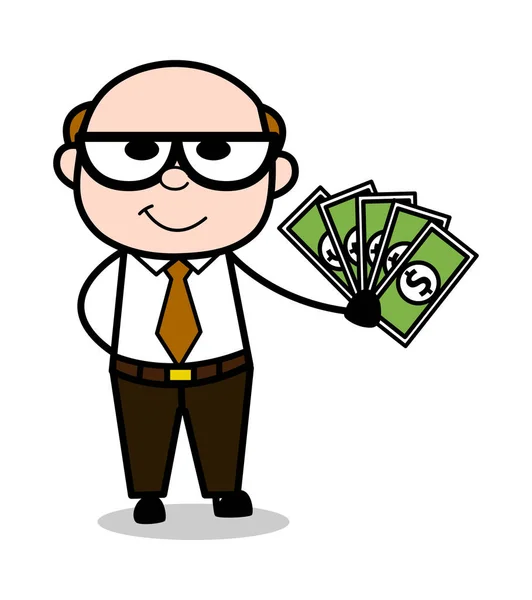 Mostrando dinero - Retro Cartoon Father Old Boss Vector Illustratio — Vector de stock