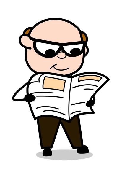 Periódico de lectura - Retro Cartoon Padre Viejo Jefe Vector Illustr — Vector de stock