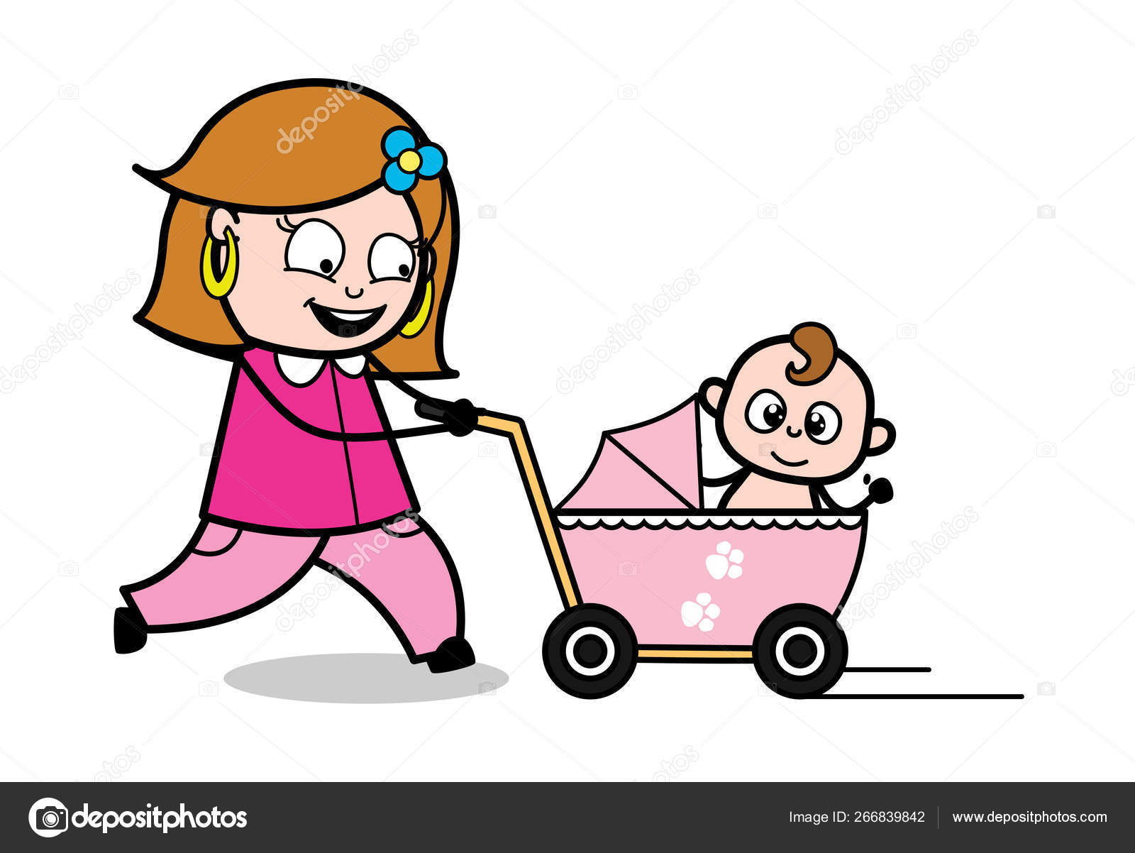 Walking with Baby Trolley - Retro Cartoon Female Housewife Mom V Stock Vector Image by ©lineartist #266839842 Walking with Baby Trolley - Retro Cartoon Female Housewife Mom V Stock Vector Image by ©lineartist #266839842