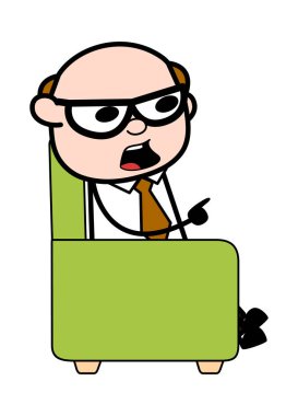 Sandalyede Oturan ve Tartışma - Retro Karikatür Baba Eski Boss 